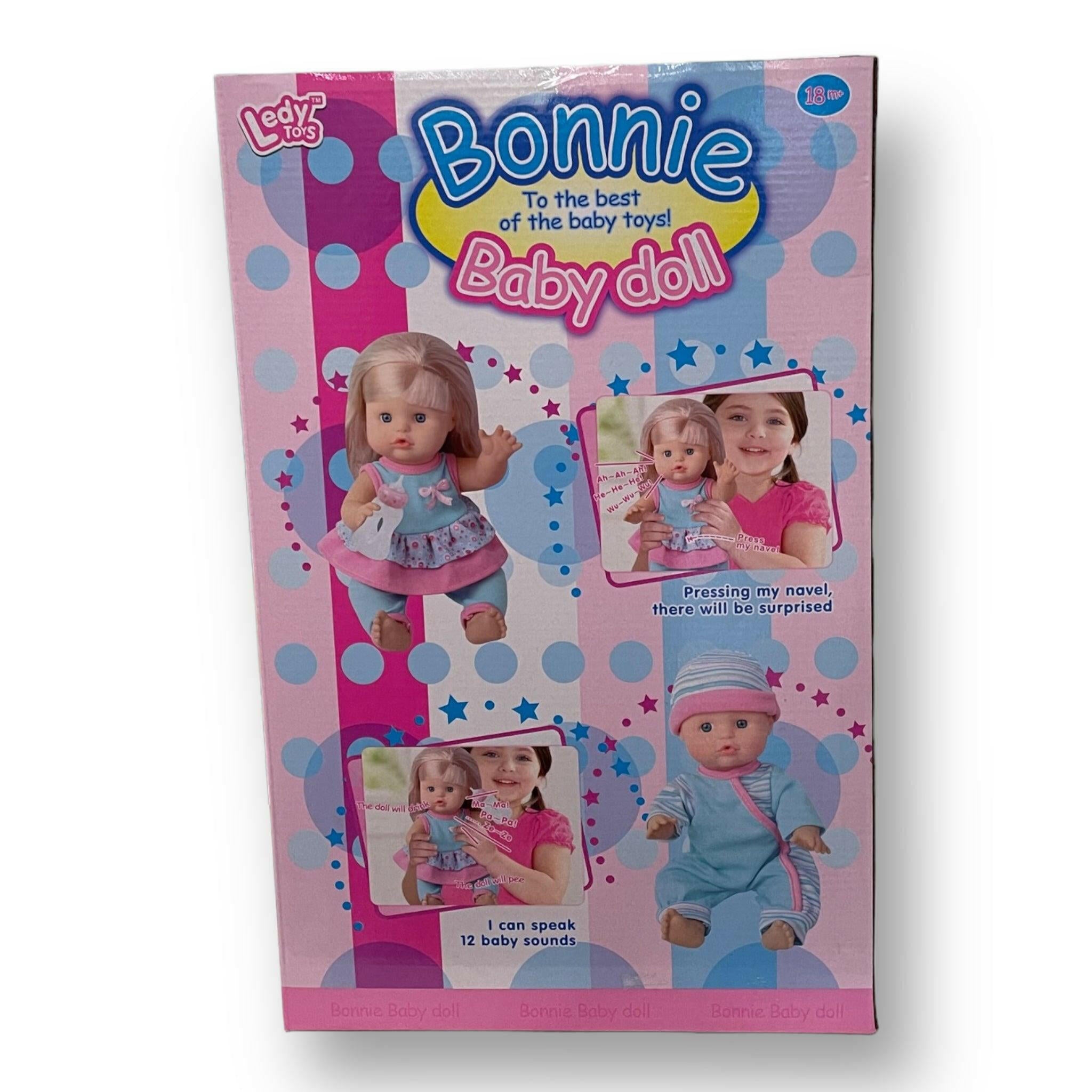 12 Inch Bonnie Baby Doll Pink Baby Sounds Such As 'Ah', 'He', Etc.