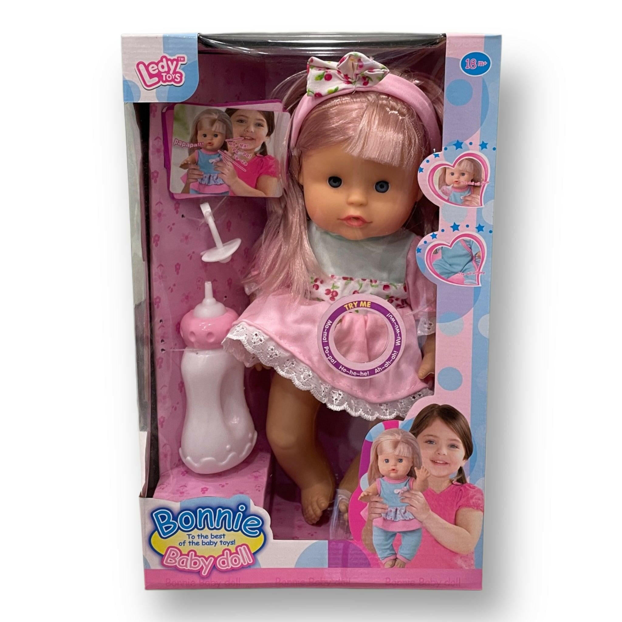 12 Inch Bonnie Baby Doll Pink Baby Sounds Such As 'Ah', 'He', Etc.