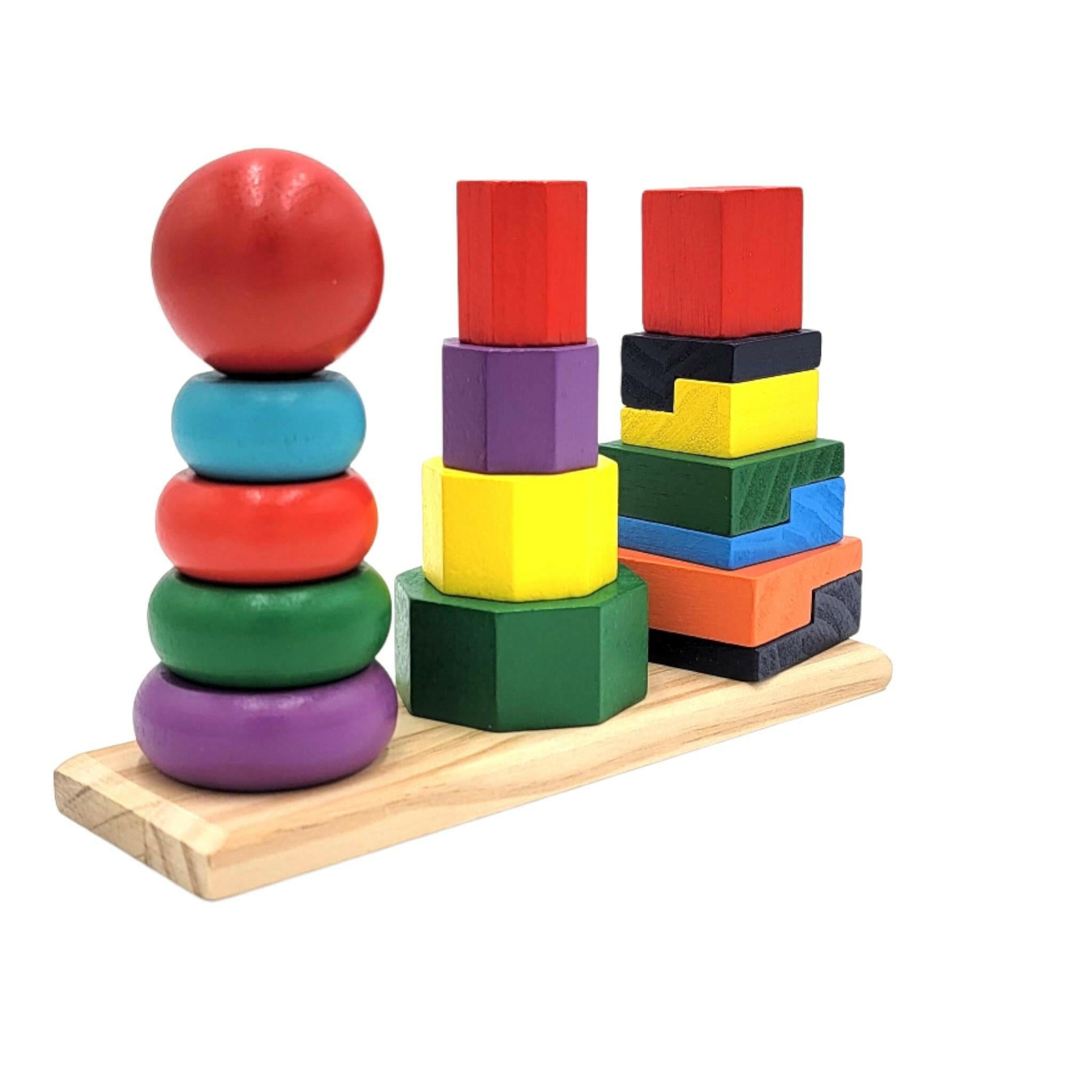 Wooden Building Blocks Set 39 Pcs Construction Montessori Play Set,  Educational Stacking Toys for Kids 