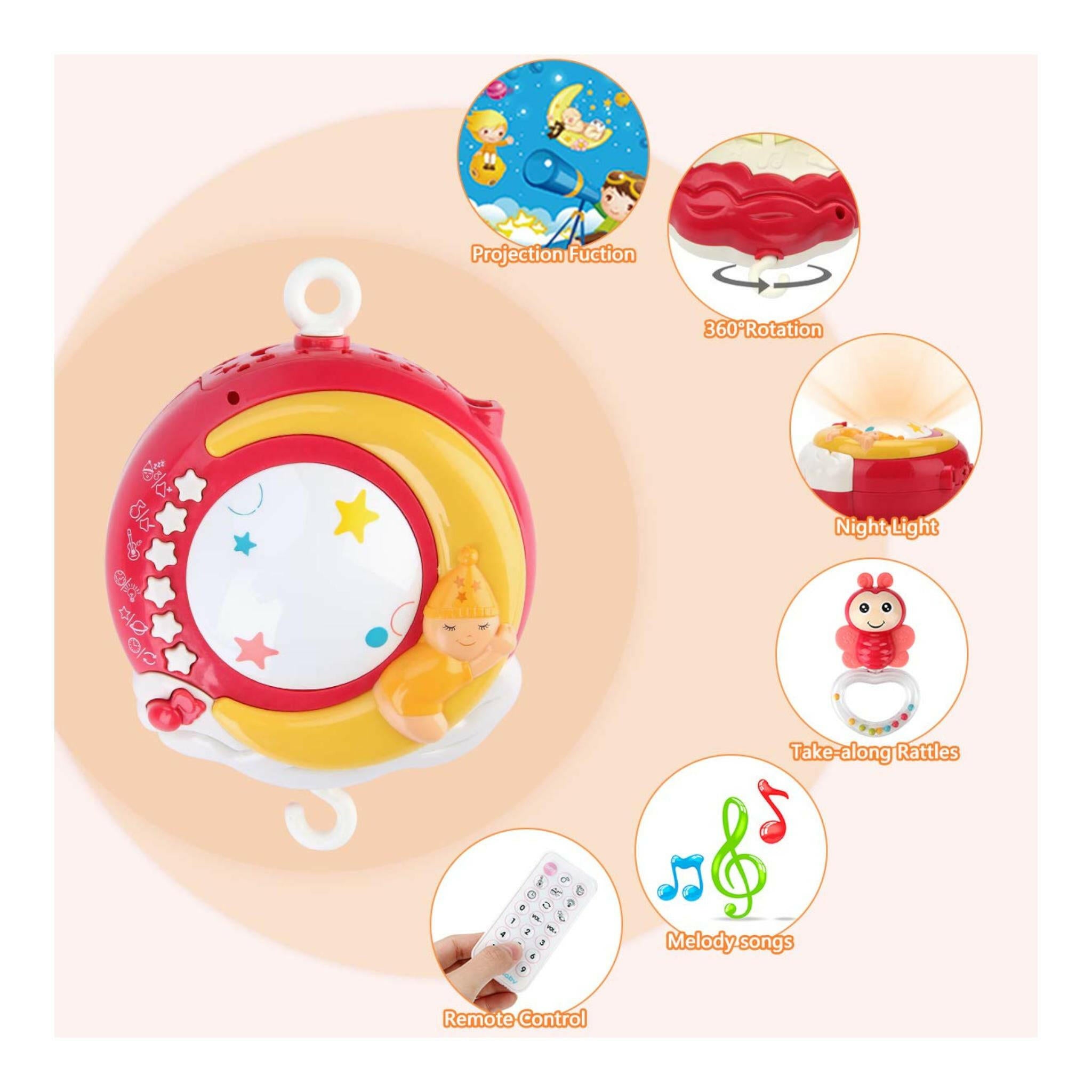 Musical Mobile Crib Toys with Projector and Light Timing Function Remote Control and Rattles